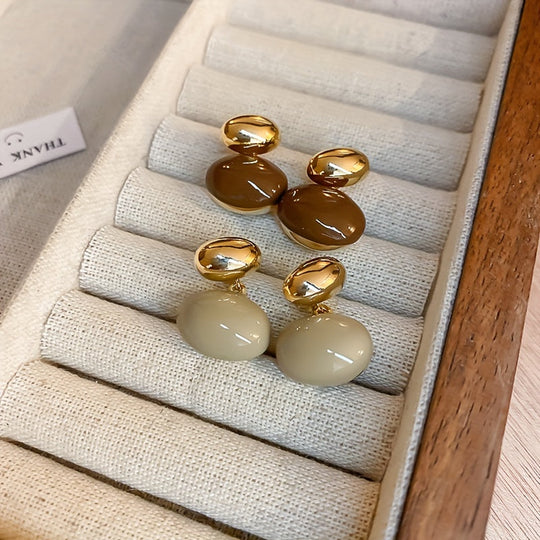 Oval Shape Enamel Dangle Earrings