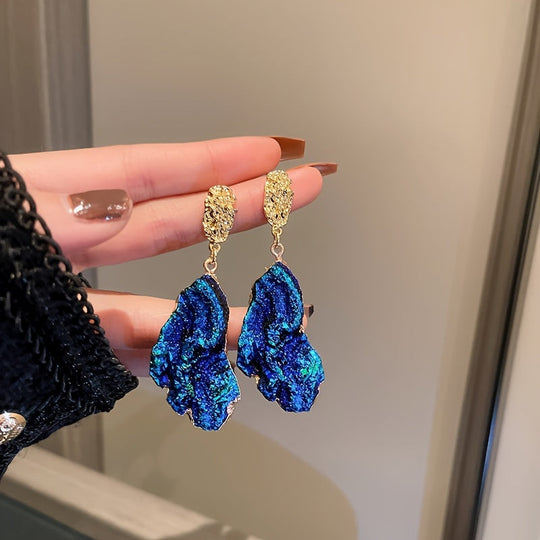 Irregular Blue Wrinkle Texture Drop Earrings
