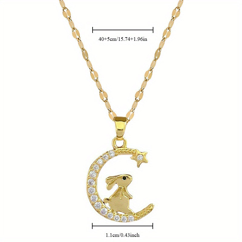 Fashion Cute Rabbit Pendant Necklace with Moon and Stars