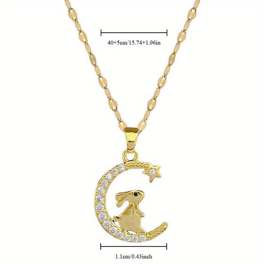 Fashion Cute Rabbit Pendant Necklace with Moon and Stars