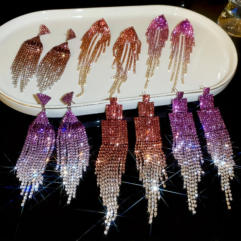 Glittering Rhinestone Tassel Earrings