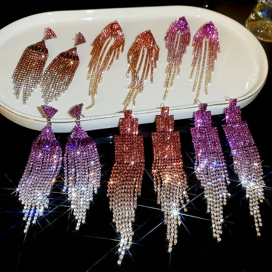Glittering Rhinestone Tassel Earrings