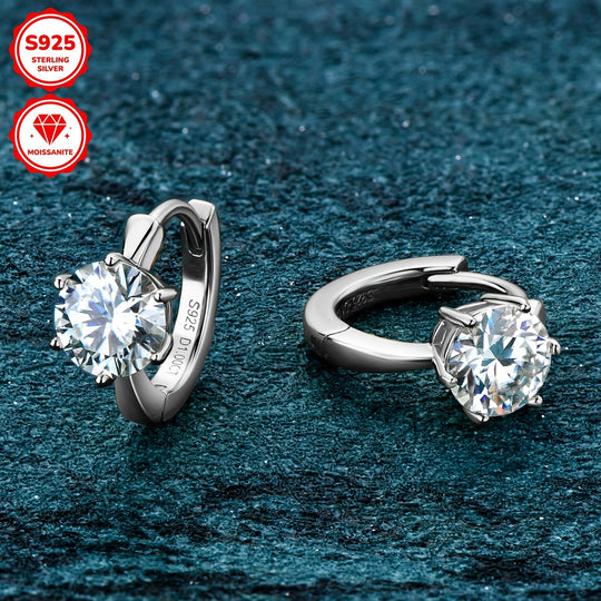 Round Moissanite Silver Earrings