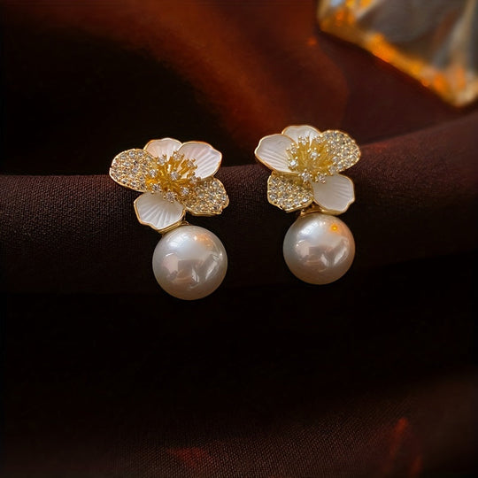 Flower Pendant Drip Oil Earrings
