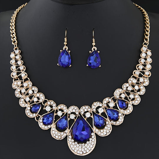 Luxurious Gemstone Collar Necklace & Earrings Set