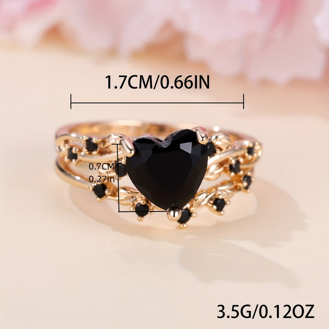 Luxurious Black Heart Cubic Zirconia Ring