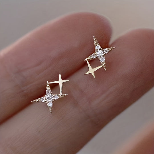 Retro Chic Double Star Stud Earrings