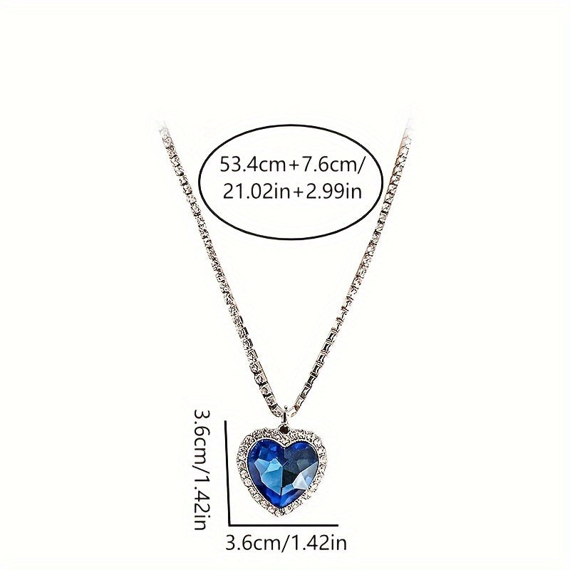Ocean Heart Rhinestone Love Pendant Necklace
