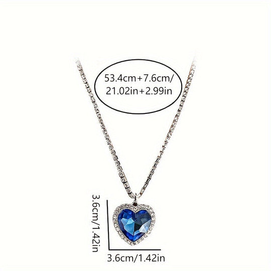 Ocean Heart Rhinestone Love Pendant Necklace