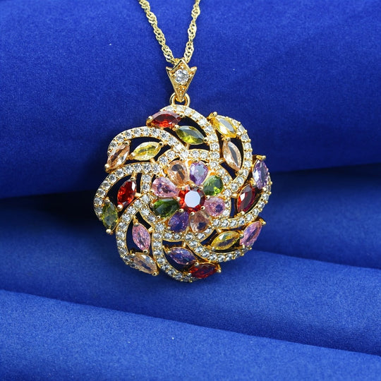 Elegant Multicolor Cubic Zirconia Pendant Necklace