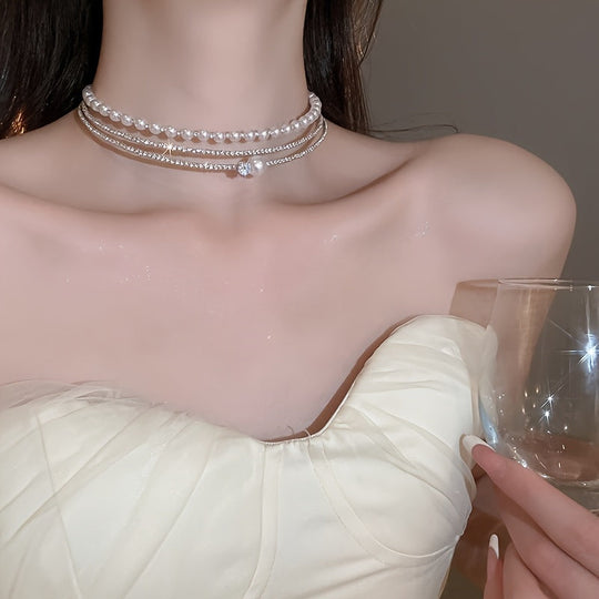 Multi-Layer Pearl Crystal Choker