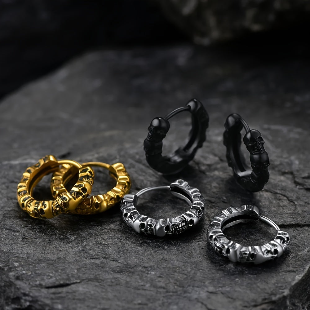 Fashionable Gothic Skull Hoop Earrings