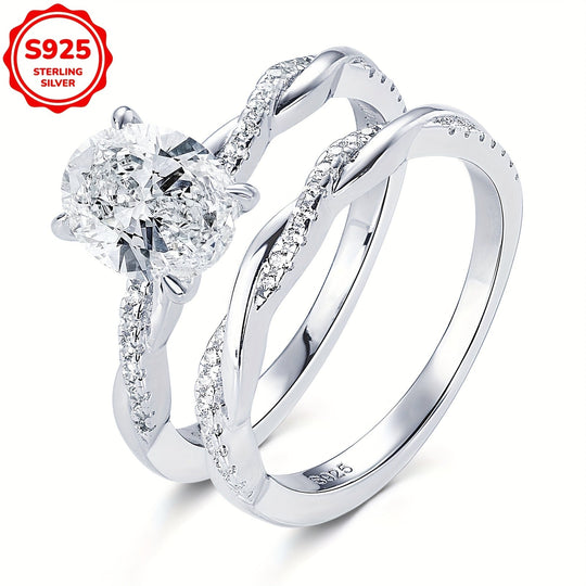 Oval Cut Moissanite Twisted Band Ring Set