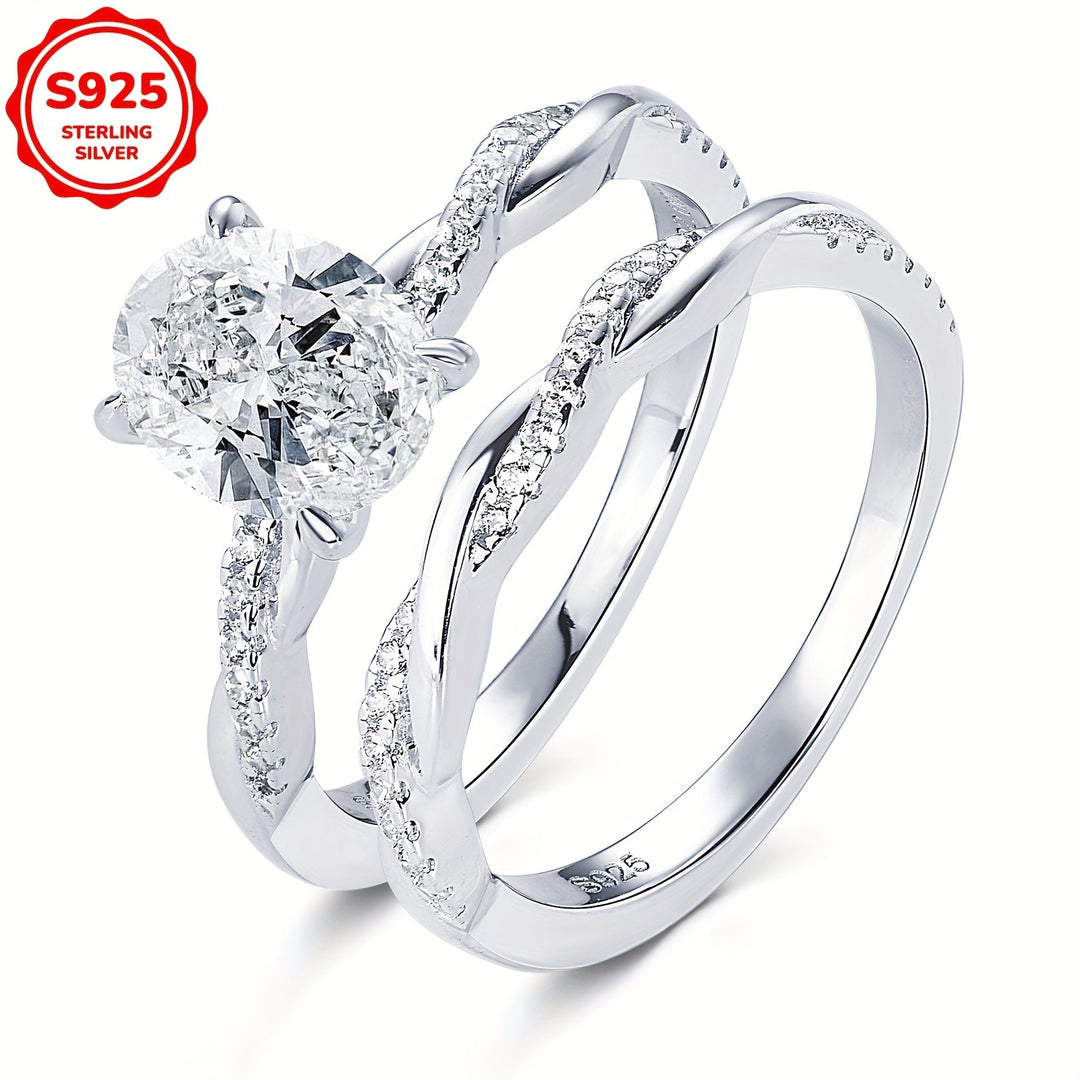 Oval Cut Moissanite Twisted Band Ring Set