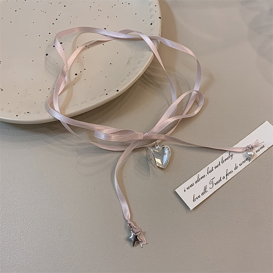 Pink Ribbon Bowknot Necklace