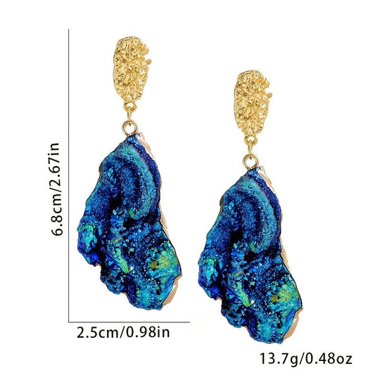 Irregular Blue Wrinkle Texture Drop Earrings