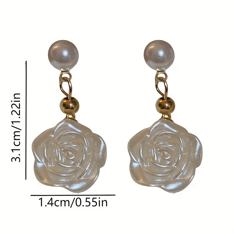 Rose Flower Imitation Pearl Earrings