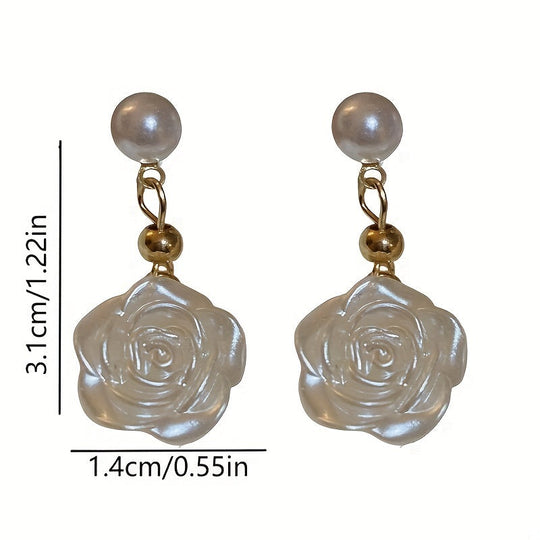 Rose Flower Imitation Pearl Earrings