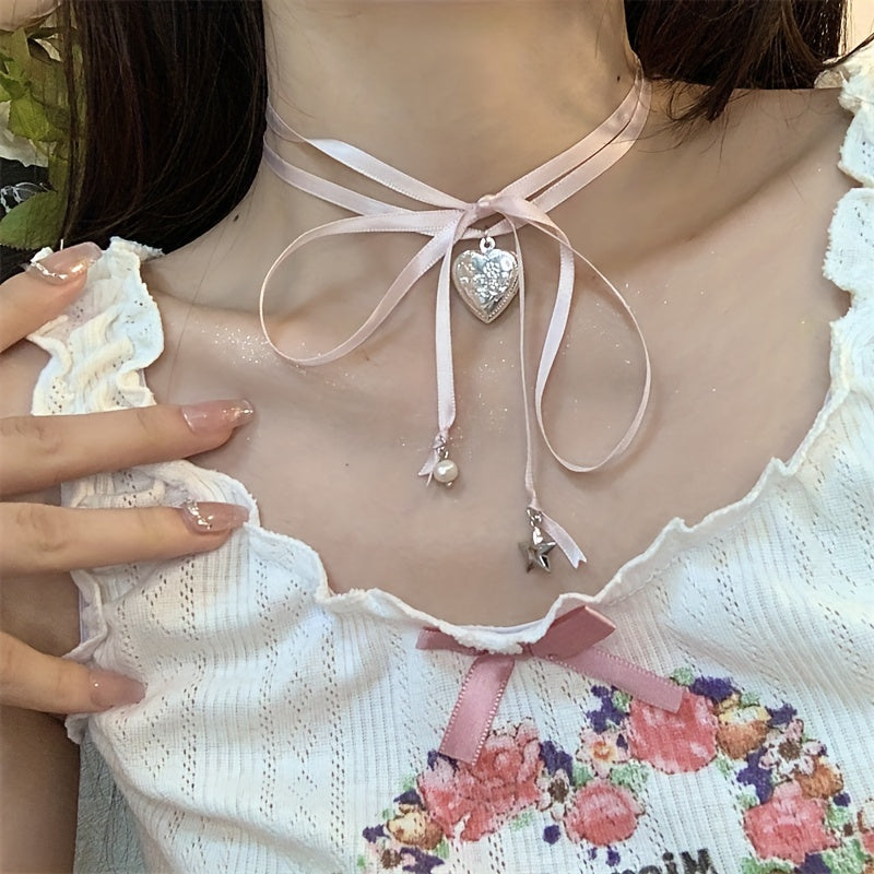 Pink Ribbon Bowknot Necklace