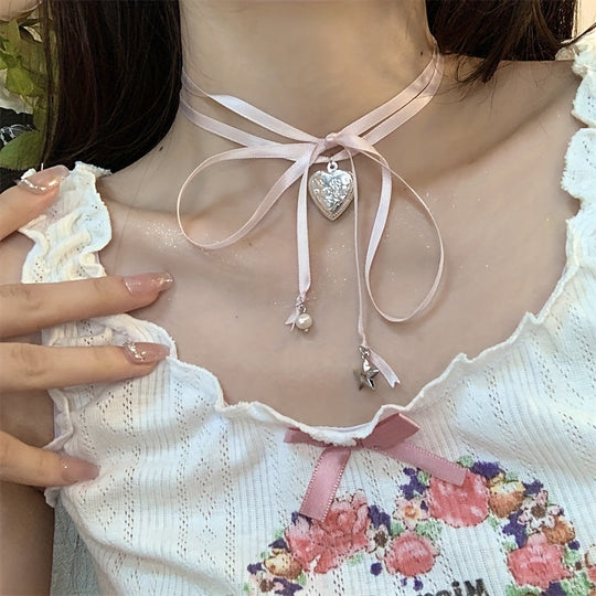 Pink Ribbon Bowknot Necklace
