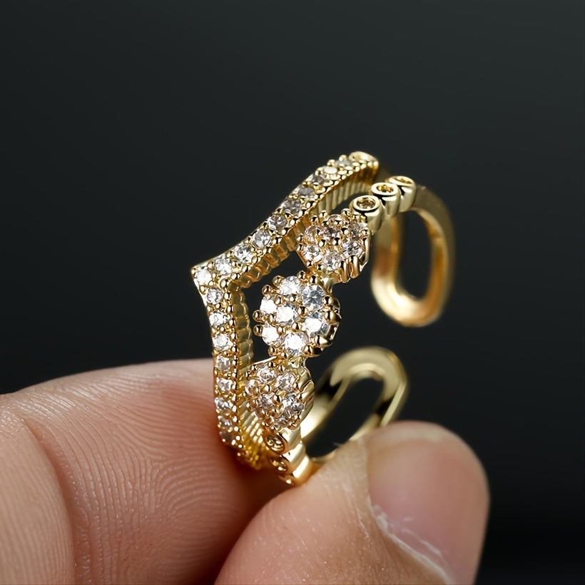 Luxurious Double V-Cut Zirconia Inlaid Ring