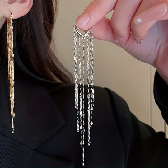 Oval Golden Earrings With Shiny Tassels
