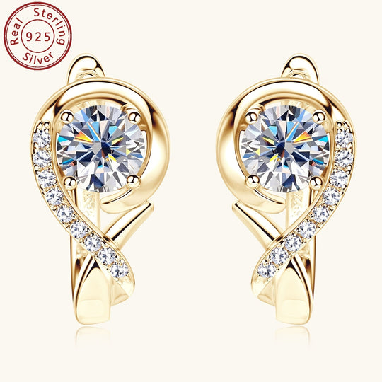 Elegant Moissanite Silver Rose Flower Hoop Earrings