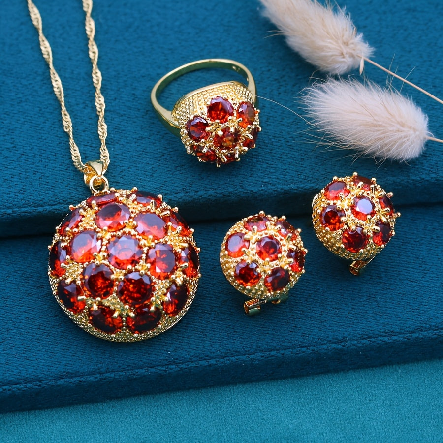 Red Stone Synthetic Zirconia Jewelry Set