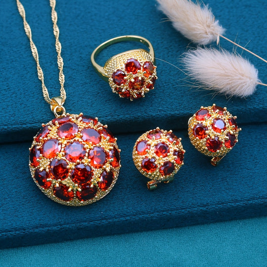 Red Stone Synthetic Zirconia Jewelry Set