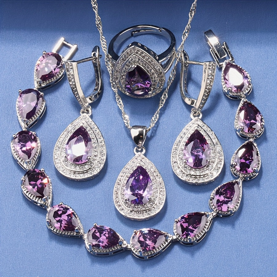 5pcs Plated Silvery Trendy Jewelry Set