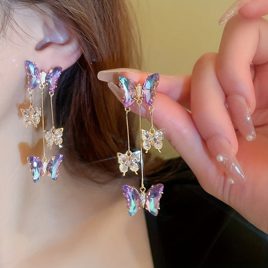 Iridescent Butterfly Tassel Earrings