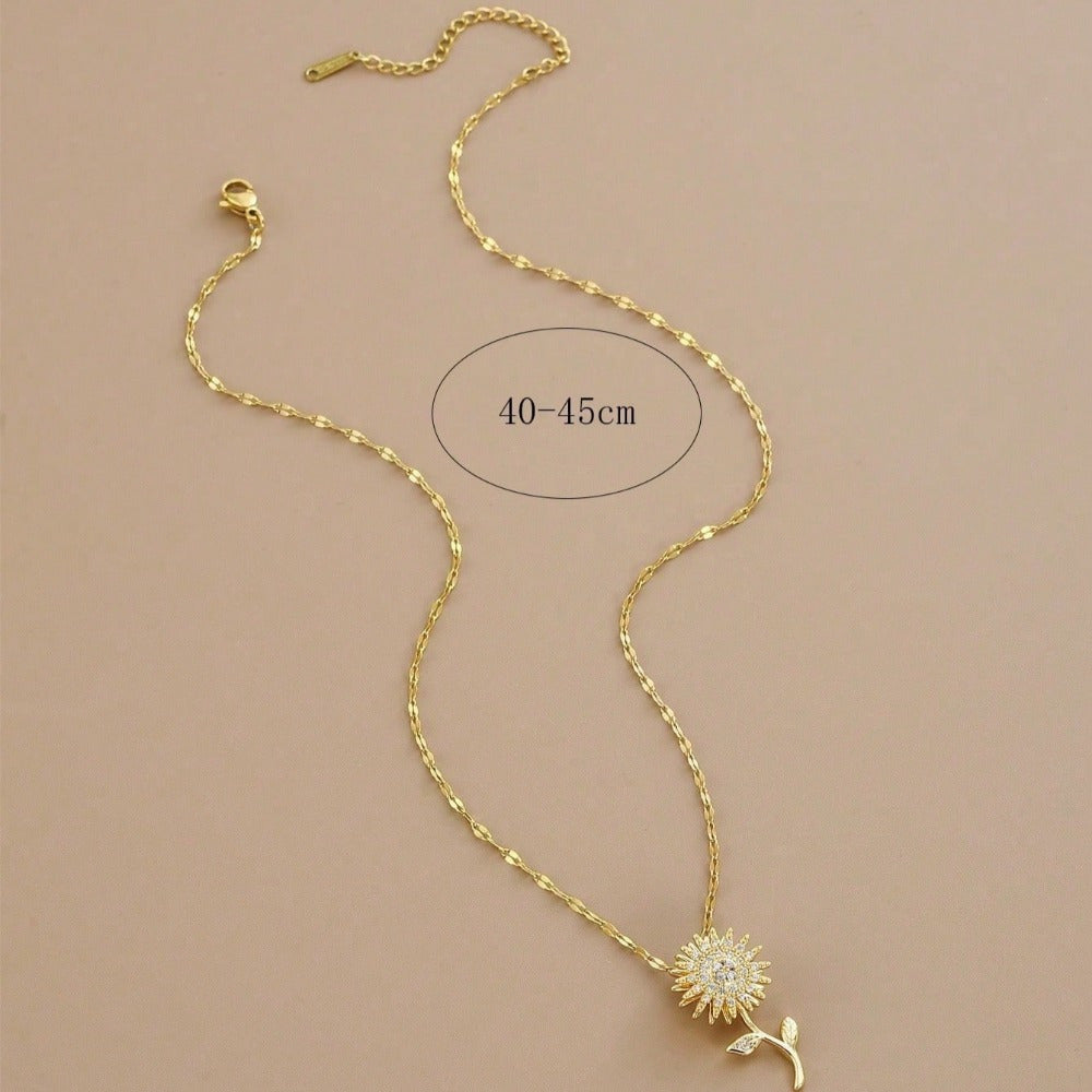 Rotating Sunflower Zirconia Pendant Necklace