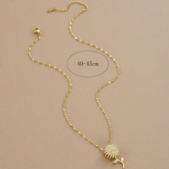Rotating Sunflower Zirconia Pendant Necklace
