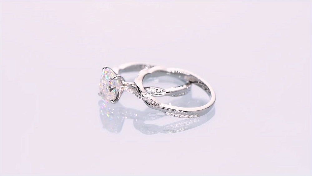 Oval Cut Moissanite Twisted Band Ring Set