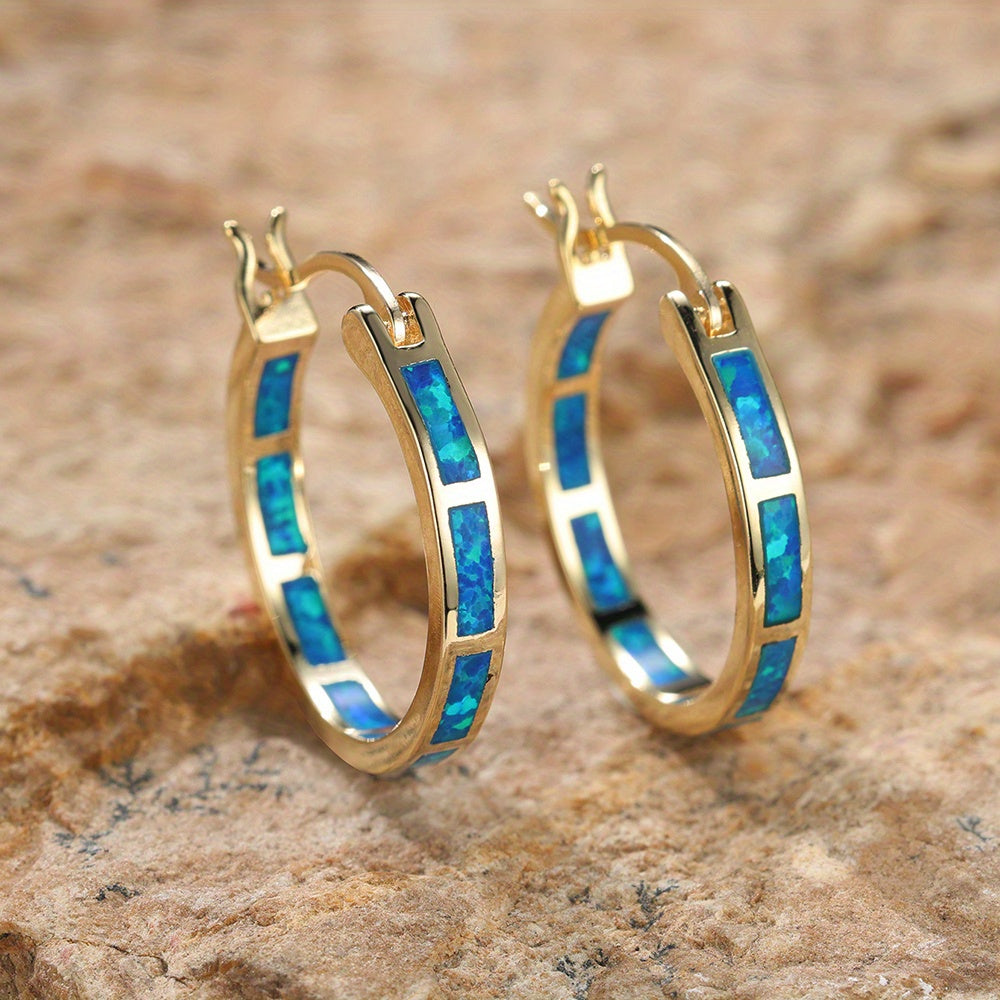 Vintage Boho Opal Hoop Earrings
