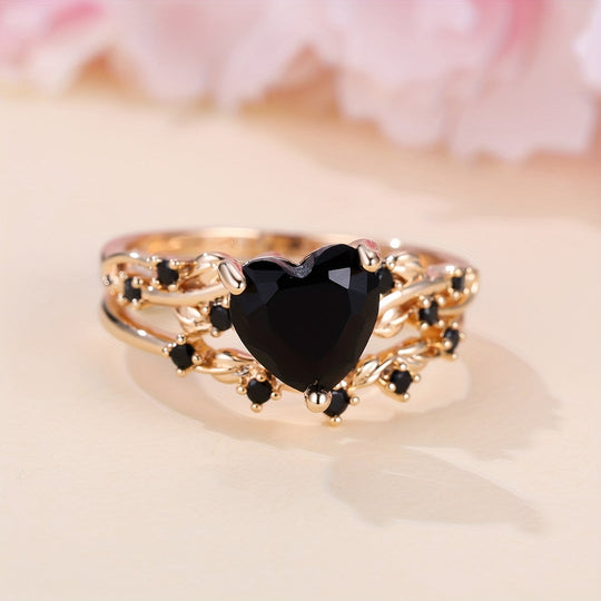 Luxurious Black Heart Cubic Zirconia Ring