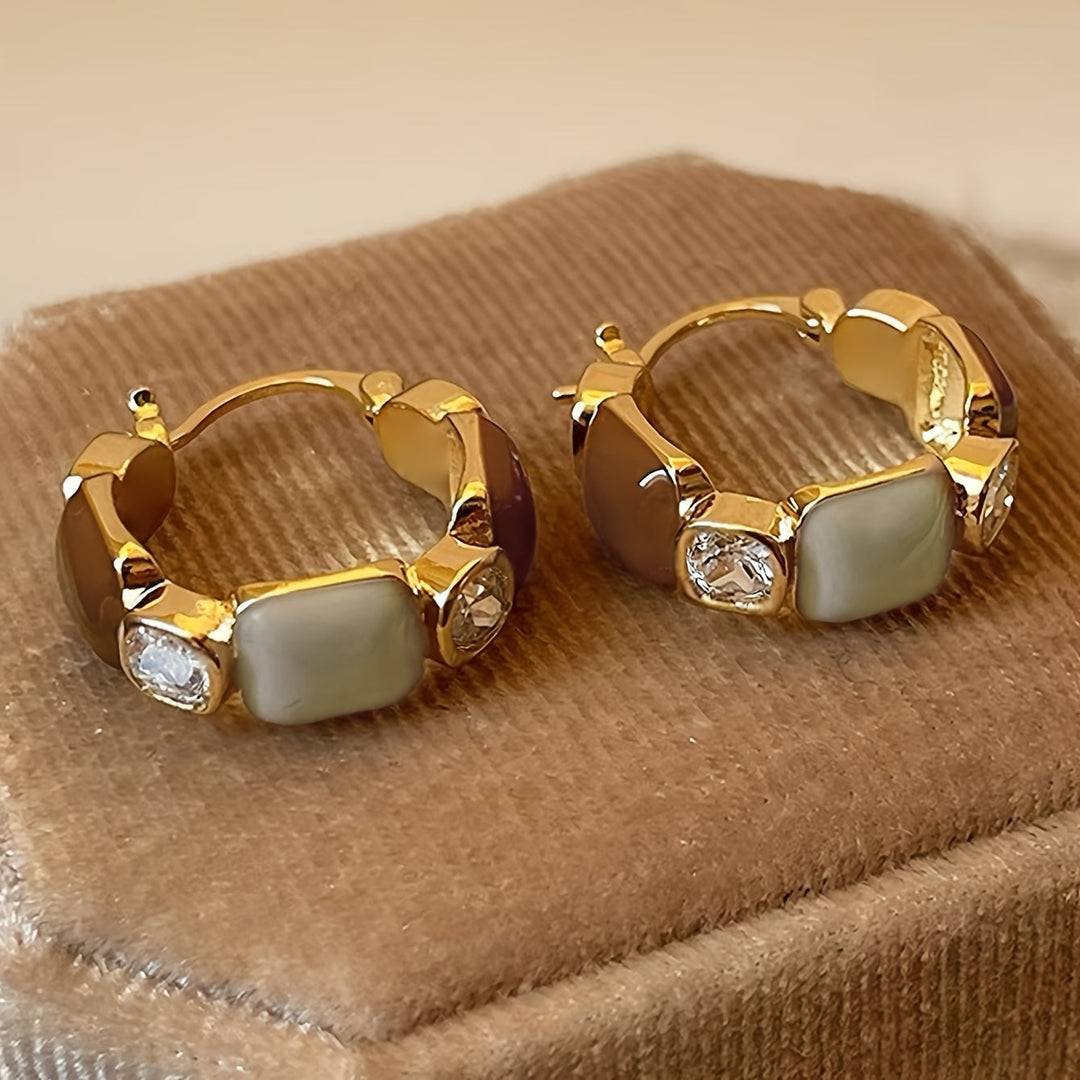 Geometric Rhinestone Inlay Hoop Earrings