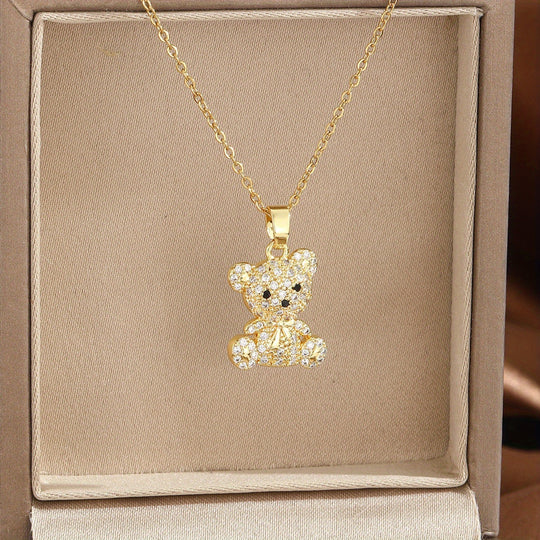 Cute Bear Zirconia Pendant Necklace