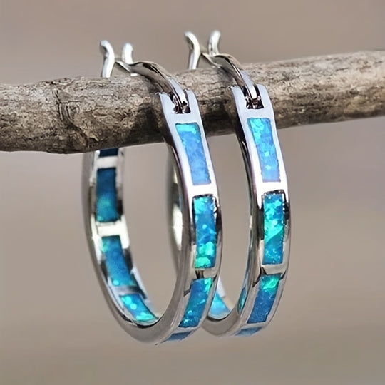 Vintage Boho Opal Hoop Earrings