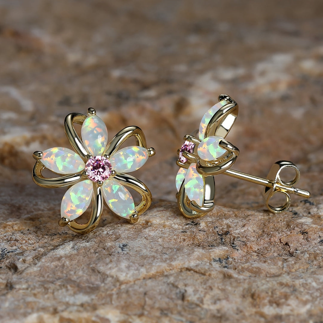 Opal Flower Stud Earrings