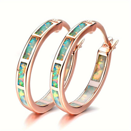 Vintage Boho Opal Hoop Earrings