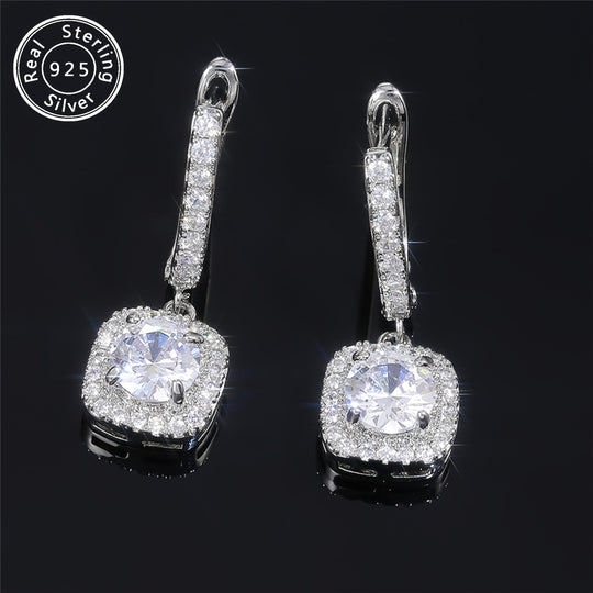 925 Pure Silvery Round Moissanite Earrings