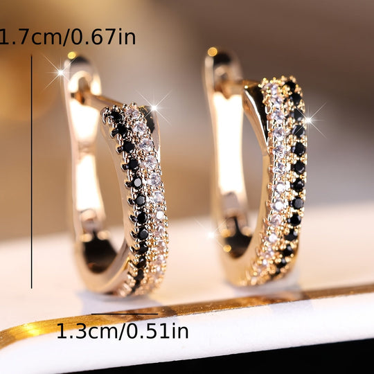 Elegant Black & White Zirconia Hoop Earrings