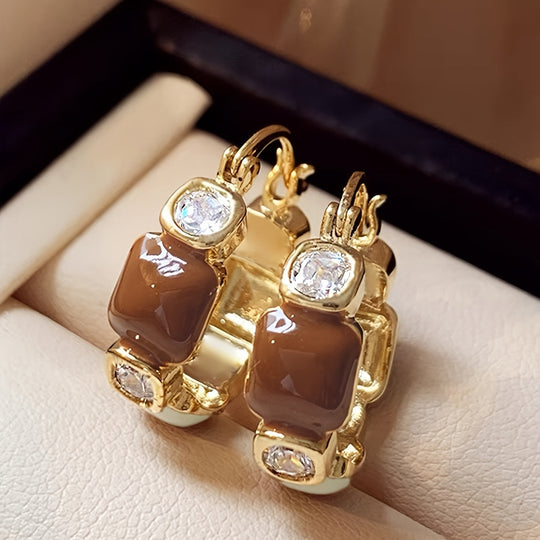 Geometric Rhinestone Inlay Hoop Earrings