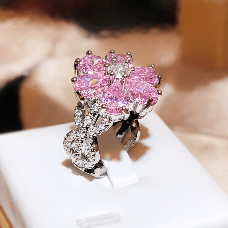 Vintage Floral Pink Zirconia Ring