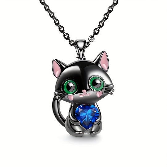 Kitten Hugging Heart Pendant Necklace