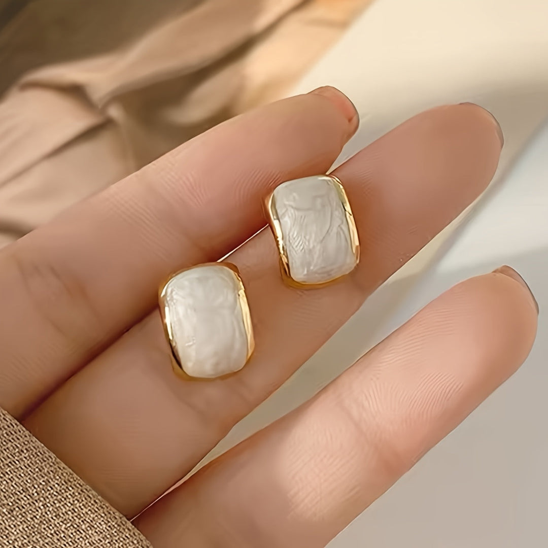 White Square French Style Earrings