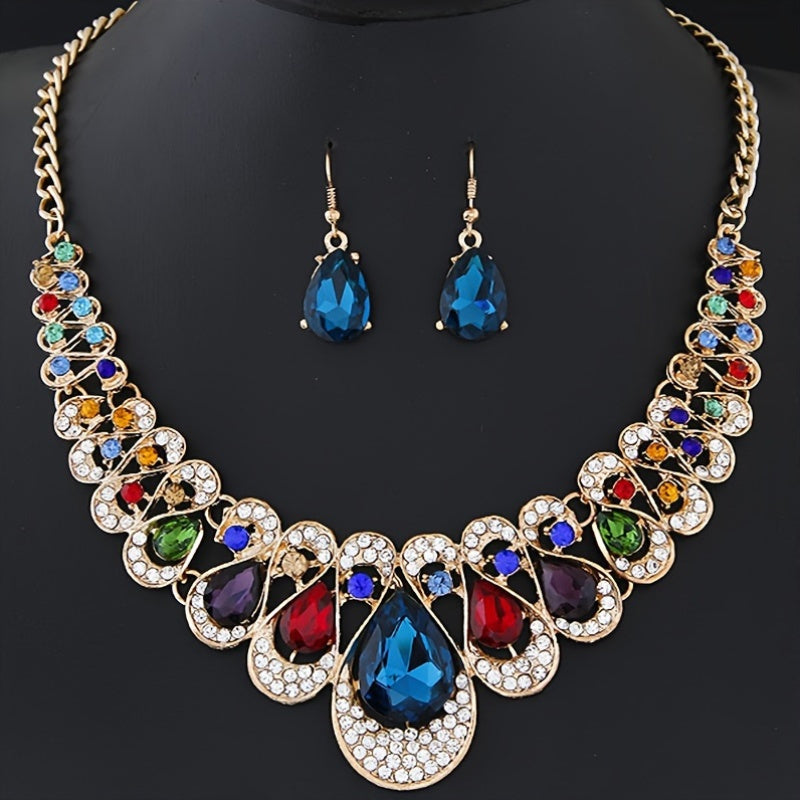Luxurious Gemstone Collar Necklace & Earrings Set