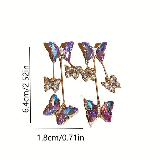 Iridescent Butterfly Tassel Earrings