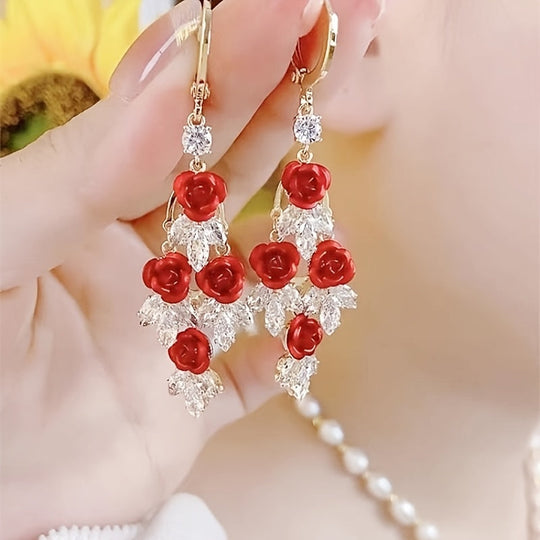 Vintage Rose Tassel Drop Earrings